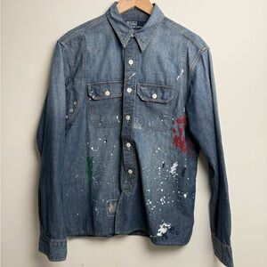 Ralph Lauren Blue Denim paint splatter chambray  Shirt size m